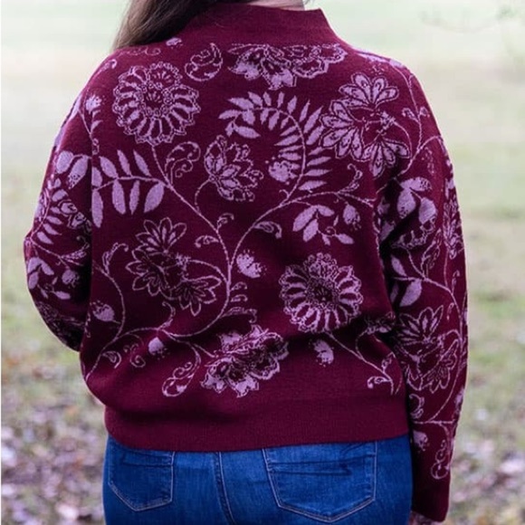 Kate & Sam Red FLORAL PULLOVER MOCK NECK WOMENS SWEATER SIZE XL - Picture 9 of 11